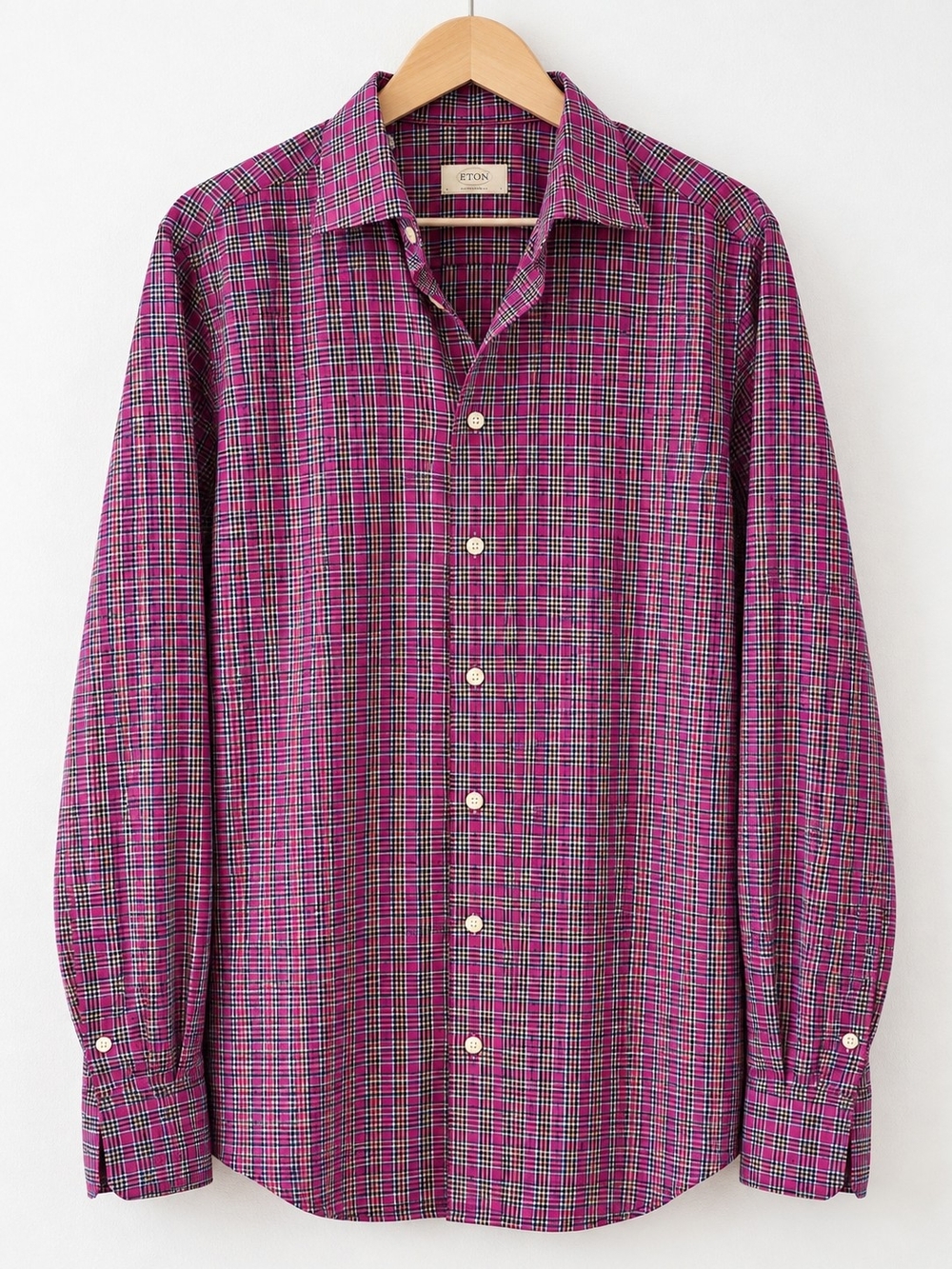Eton Contemporary Fit Plaid Shirt Men’s 17/43 Pink Cotton